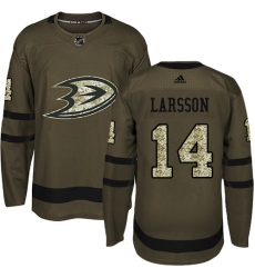 Men's Adidas Anaheim Ducks #14 Jacob Larsson Authentic Green Salute to Service NHL Jersey