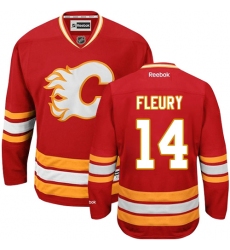 Men's Reebok Calgary Flames #14 Theoren Fleury Premier Red Third NHL Jersey