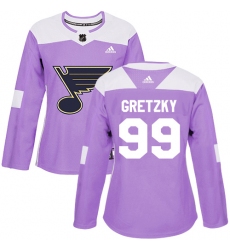 Women's Adidas St. Louis Blues #99 Wayne Gretzky Authentic Purple Fights Cancer Practice NHL Jersey