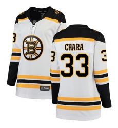 Women's Boston Bruins #33 Zdeno Chara Authentic White Away Fanatics Branded Breakaway NHL Jersey