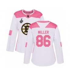 Women's Boston Bruins #86 Kevan Miller Authentic White Pink Fashion 2019 Stanley Cup Final Bound Hockey Jersey