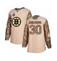 Youth Boston Bruins #30 Gerry Cheevers Authentic Camo Veterans Day Practice 2019 Stanley Cup Final Bound Hockey Jersey