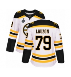Women's Boston Bruins #79 Jeremy Lauzon Authentic White Away 2019 Stanley Cup Final Bound Hockey Jersey