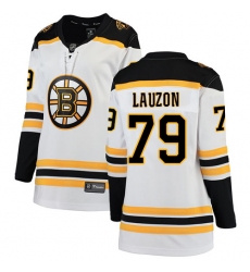Women's Boston Bruins #79 Jeremy Lauzon Authentic White Away Fanatics Branded Breakaway NHL Jersey