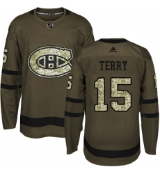 Men's Adidas Montreal Canadiens #15 Chris Terry Authentic Green Salute to Service NHL Jersey