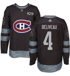 Men's Adidas Montreal Canadiens #4 Jean Beliveau Authentic Black 1917-2017 100th Anniversary NHL Jersey