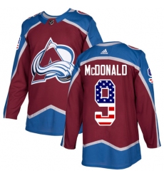 Men's Adidas Colorado Avalanche #9 Lanny McDonald Authentic Burgundy Red USA Flag Fashion NHL Jersey