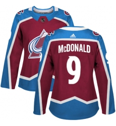 Women's Adidas Colorado Avalanche #9 Lanny McDonald Premier Burgundy Red Home NHL Jersey