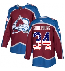 Youth Adidas Colorado Avalanche #34 Carl Soderberg Authentic Burgundy Red USA Flag Fashion NHL Jersey