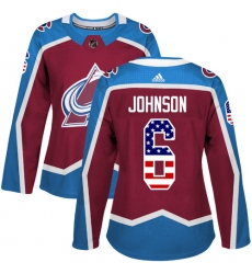 Women's Adidas Colorado Avalanche #6 Erik Johnson Authentic Burgundy Red USA Flag Fashion NHL Jersey
