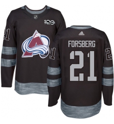 Men's Adidas Colorado Avalanche #21 Peter Forsberg Authentic Black 1917-2017 100th Anniversary NHL Jersey