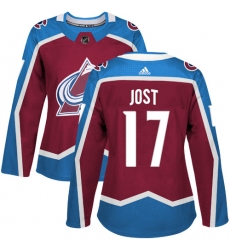 Women's Adidas Colorado Avalanche #17 Tyson Jost Premier Burgundy Red Home NHL Jersey