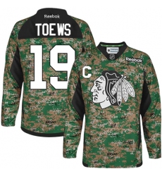 Men's Reebok Chicago Blackhawks #19 Jonathan Toews Premier Camo Veterans Day Practice NHL Jersey