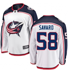 Men's Columbus Blue Jackets #58 David Savard Fanatics Branded White Away Breakaway NHL Jersey