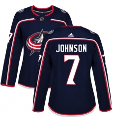 Women's Adidas Columbus Blue Jackets #7 Jack Johnson Authentic Navy Blue Home NHL Jersey