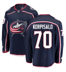 Men's Columbus Blue Jackets #70 Joonas Korpisalo Fanatics Branded Navy Blue Home Breakaway NHL Jersey