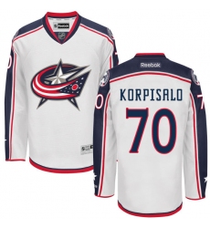 Women's Reebok Columbus Blue Jackets #70 Joonas Korpisalo Authentic White Away NHL Jersey