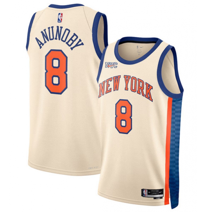 Men's New Yok Knicks #8 OG Anunoby Cream 2025-26 City Edition Swingman Stitched Basketball Jersey