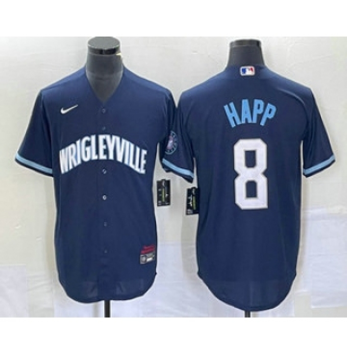 Men's Nike Chicago Cubs #8 Ian Happ Navy City Connect Cool Base Stitched Baseball Jersey