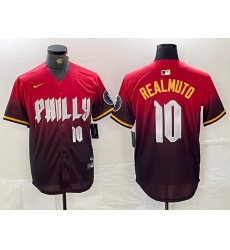 Men's Philadelphia Phillies #10 JT Realmuto Red 2024 City Player Number Cool Base Jersey