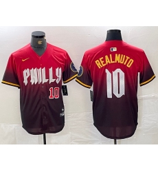 Men's Philadelphia Phillies #10 JT Realmuto Red 2024 City Player Number Cool Base Jerseys