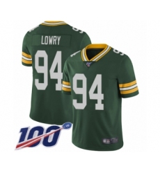 Men's Green Bay Packers #94 Dean Lowry Green Team Color Vapor Untouchable Limited Player 100th Season Football Jersey