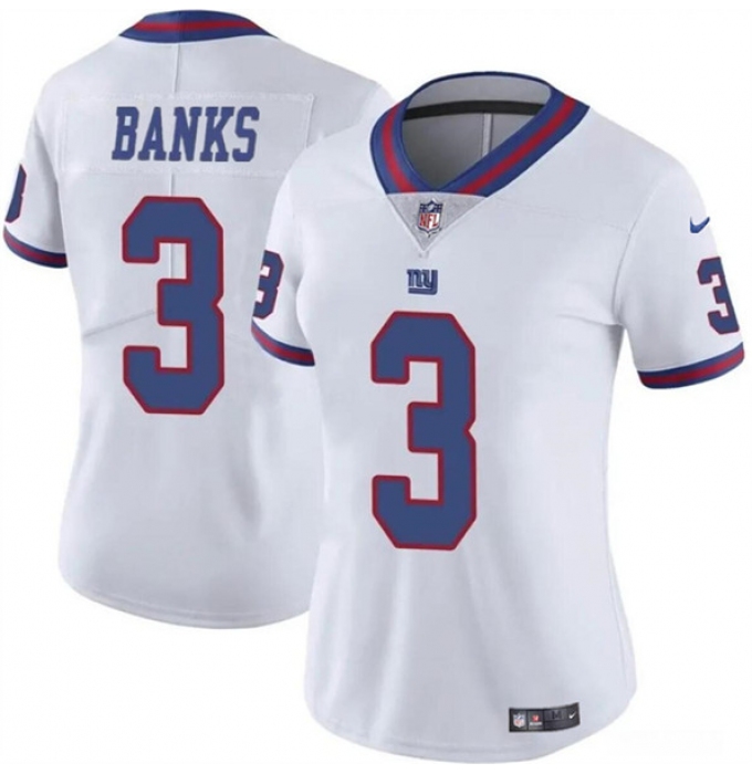 Women's New York Giants #3 Deonte Banks White Vapor Stitched Jersey(Run Small)