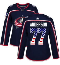 Women's Adidas Columbus Blue Jackets #77 Josh Anderson Authentic Navy Blue USA Flag Fashion NHL Jersey