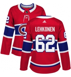 Women's Adidas Montreal Canadiens #62 Artturi Lehkonen Premier Red Home NHL Jersey