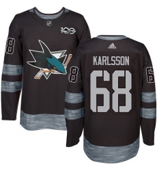 Men's Adidas San Jose Sharks #68 Melker Karlsson Premier Black 1917-2017 100th Anniversary NHL Jersey