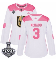 Women's Adidas Vegas Golden Knights #3 Brayden McNabb Authentic White/Pink Fashion 2018 Stanley Cup Final NHL Jersey