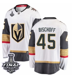 Men's Vegas Golden Knights #45 Jake Bischoff Authentic White Away Fanatics Branded Breakaway 2018 Stanley Cup Final NHL Jersey