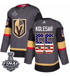 Men's Adidas Vegas Golden Knights #55 Keegan Kolesar Authentic Gray USA Flag Fashion 2018 Stanley Cup Final NHL Jersey