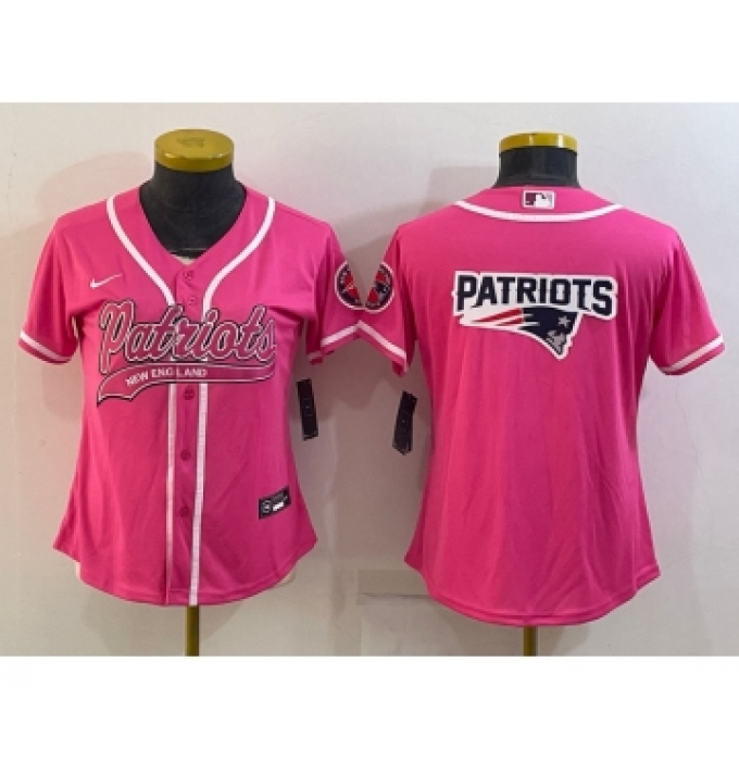 Women's New England Patriots Pink Team Big Logo With Patch Cool Base Stitched Baseball Jersey