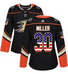 Women's Adidas Anaheim Ducks #30 Ryan Miller Authentic Black USA Flag Fashion NHL Jersey