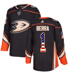 Men's Adidas Anaheim Ducks #1 Reto Berra Authentic Black USA Flag Fashion NHL Jersey