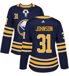 Women's Adidas Buffalo Sabres #31 Chad Johnson Authentic Navy Blue Home NHL Jersey
