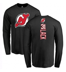 NHL Adidas New Jersey Devils #31 Eddie Lack Black Backer Long Sleeve T-Shirt