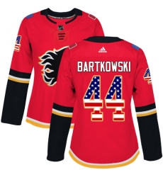 Women's Adidas Calgary Flames #44 Matt Bartkowski Authentic Red USA Flag Fashion NHL Jersey
