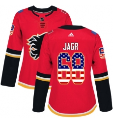 Women's Adidas Calgary Flames #68 Jaromir Jagr Authentic Red USA Flag Fashion NHL Jersey