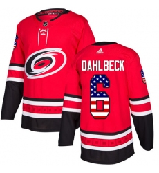 Men's Adidas Carolina Hurricanes #6 Klas Dahlbeck Authentic Red USA Flag Fashion NHL Jersey