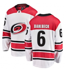 Men's Carolina Hurricanes #6 Klas Dahlbeck Fanatics Branded White Away Breakaway NHL Jersey