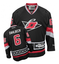 Men's Reebok Carolina Hurricanes #6 Klas Dahlbeck Authentic Black Third NHL Jersey