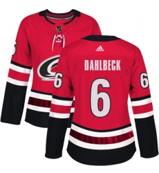 Women's Adidas Carolina Hurricanes #6 Klas Dahlbeck Authentic Red Home NHL Jersey