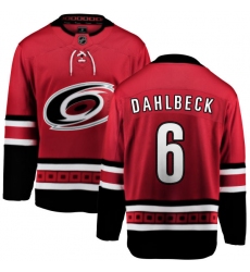 Youth Carolina Hurricanes #6 Klas Dahlbeck Fanatics Branded Red Home Breakaway NHL Jersey