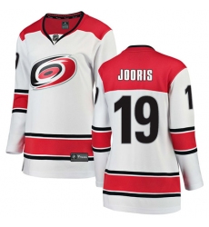 Women's Carolina Hurricanes #19 Josh Jooris Authentic White Away Fanatics Branded Breakaway NHL Jersey