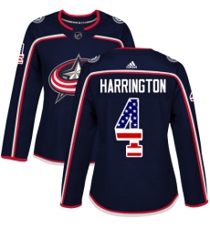 Women's Adidas Columbus Blue Jackets #4 Scott Harrington Authentic Navy Blue USA Flag Fashion NHL Jersey