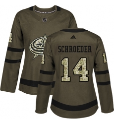 Women's Adidas Columbus Blue Jackets #14 Jordan Schroeder Authentic Green Salute to Service NHL Jersey