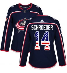 Women's Adidas Columbus Blue Jackets #14 Jordan Schroeder Authentic Navy Blue USA Flag Fashion NHL Jersey