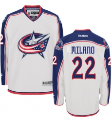 Men's Reebok Columbus Blue Jackets #22 Sonny Milano Authentic White Away NHL Jersey